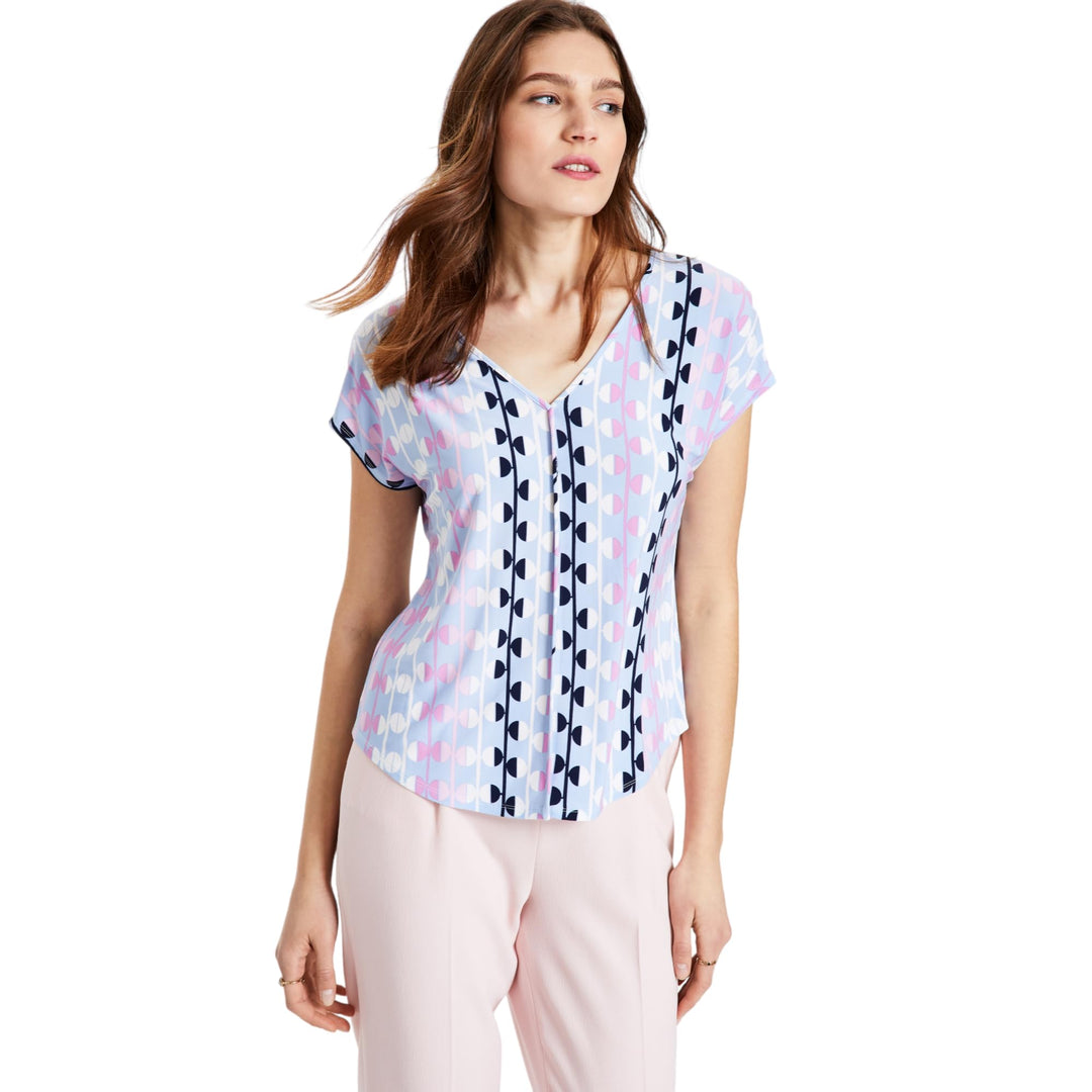 Bar III Printed Seamed V Neck Top