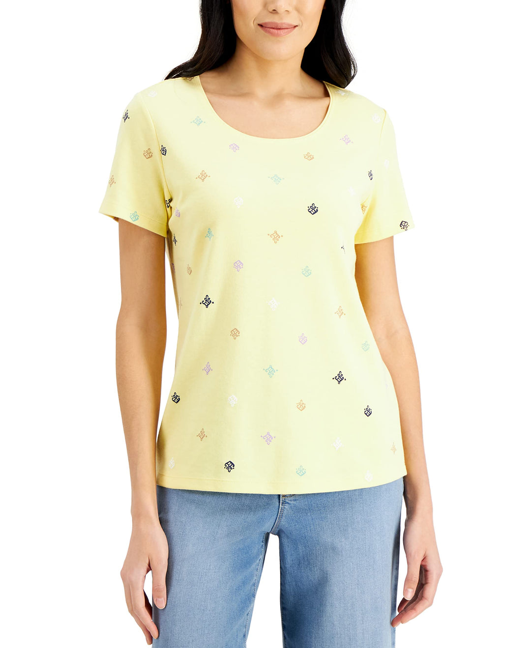 Karen Scott Filigree Flight Short Sleeve Scoop Neck Top