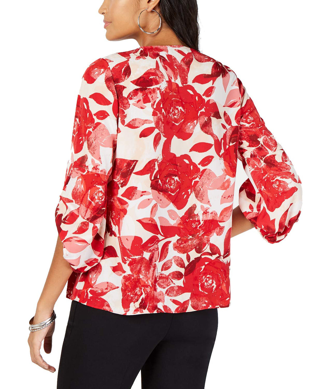 Printed Gathered-Sleeve Blouse