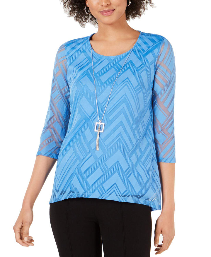 JM Collection Petite Sheer Overlay Removable Necklace Top