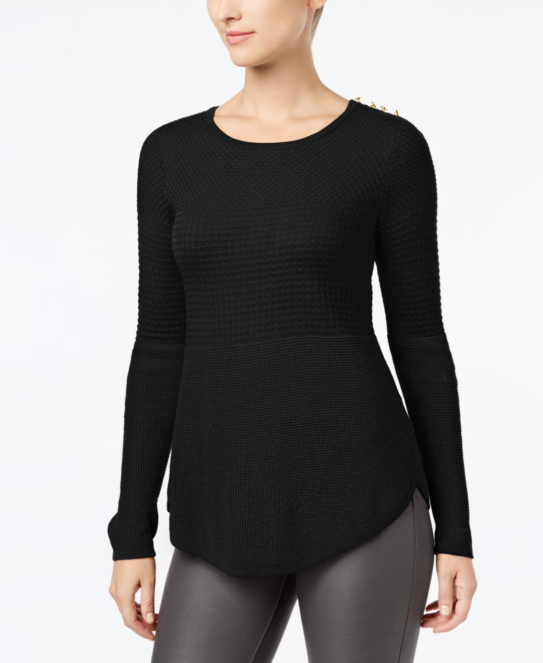 Charter Club Mixed Stitch Button Shoulder Sweater