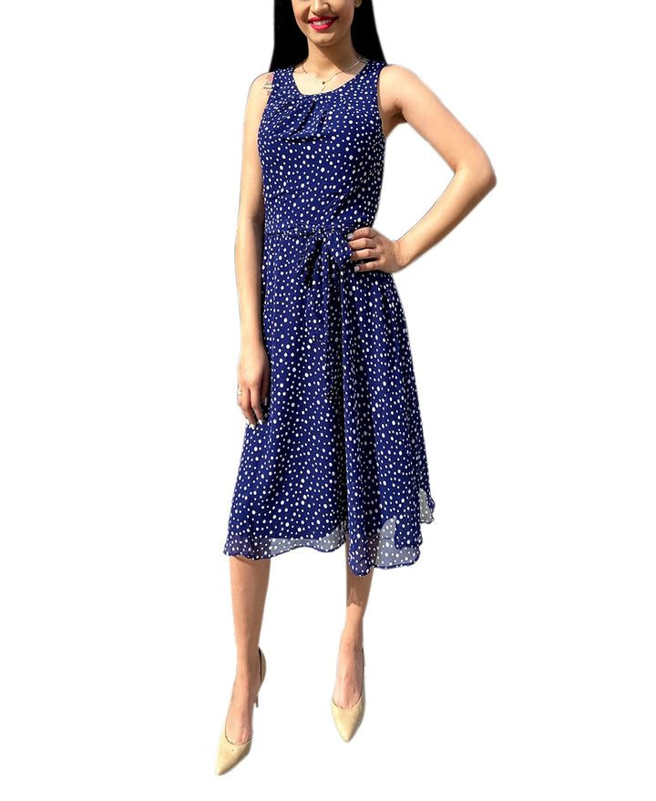 Petite Sleeveless Chiffon Belted Dress