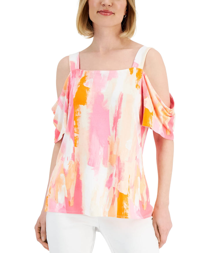 JM Collection Petite Draped Cold Shoulder Top