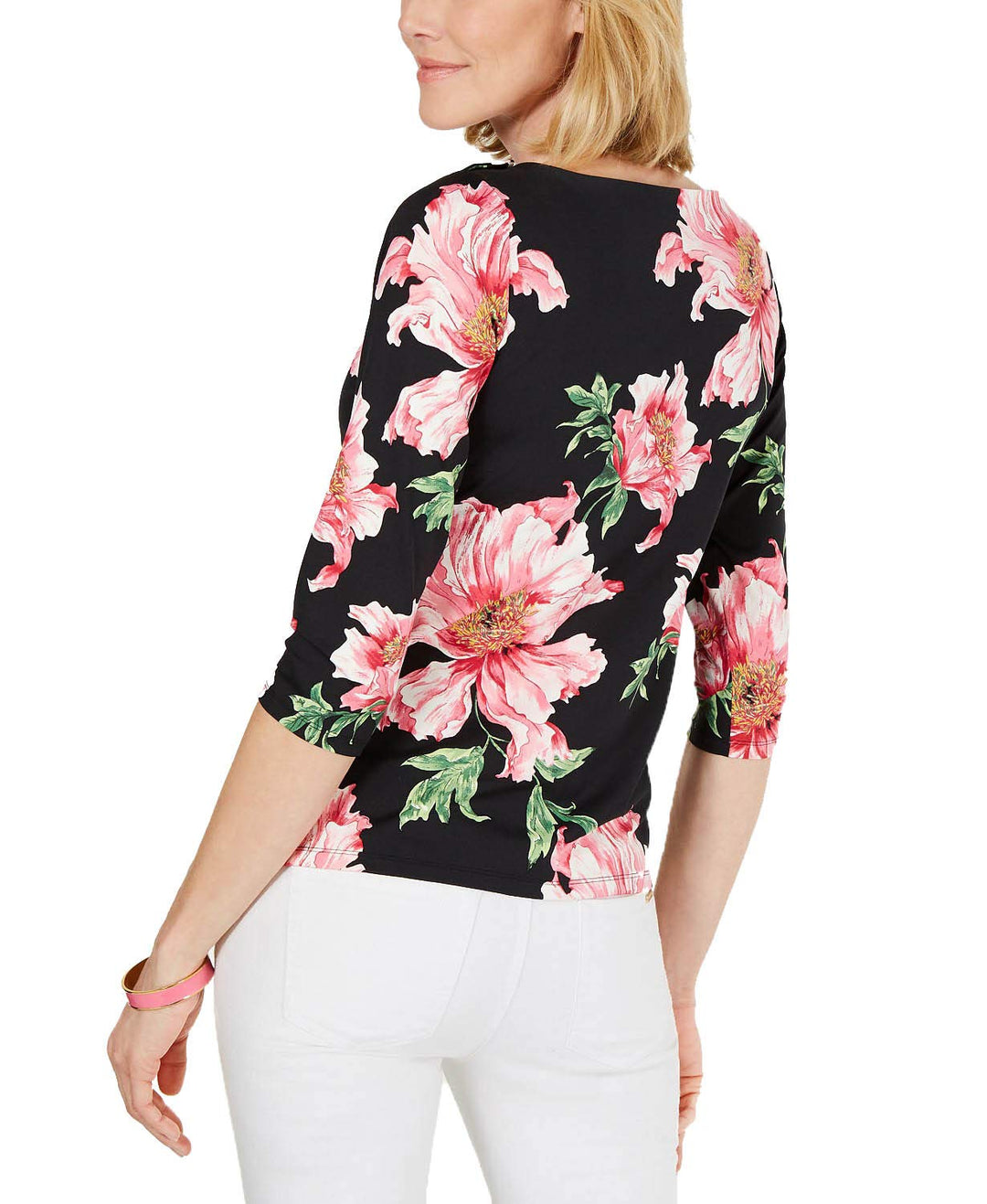 Petite Floral-Print Boat-Neck Top
