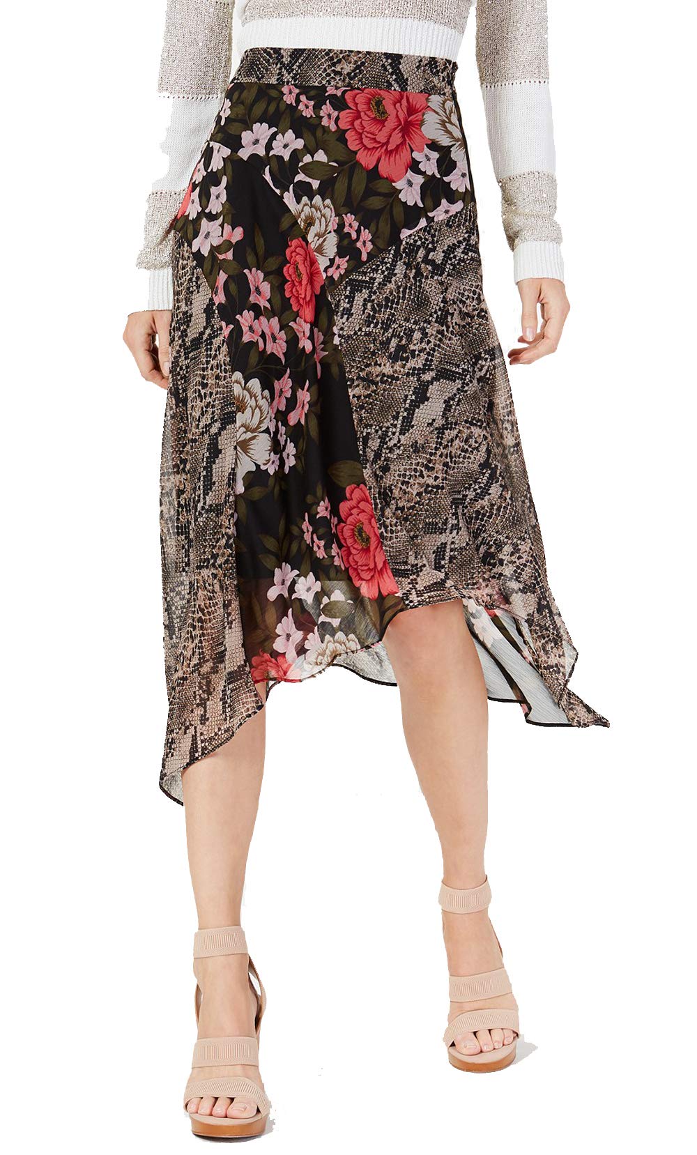 Mixed Print Floral Midi Skirt