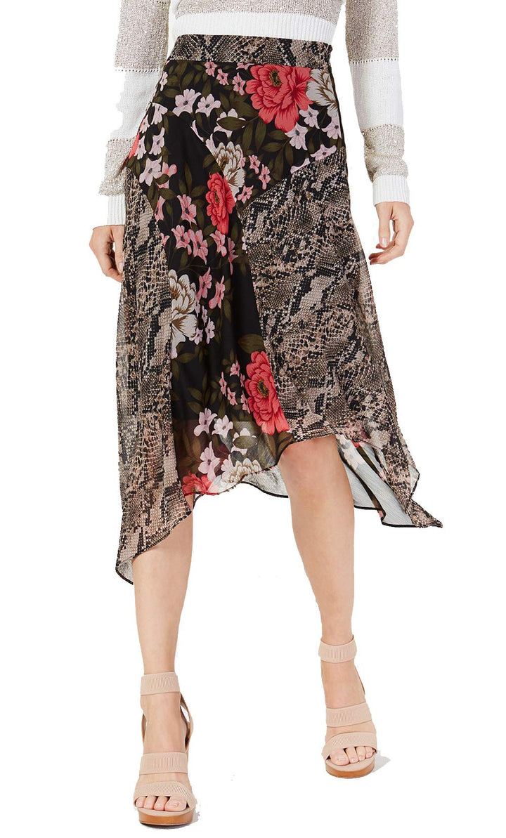 Mixed Print Floral Midi Skirt