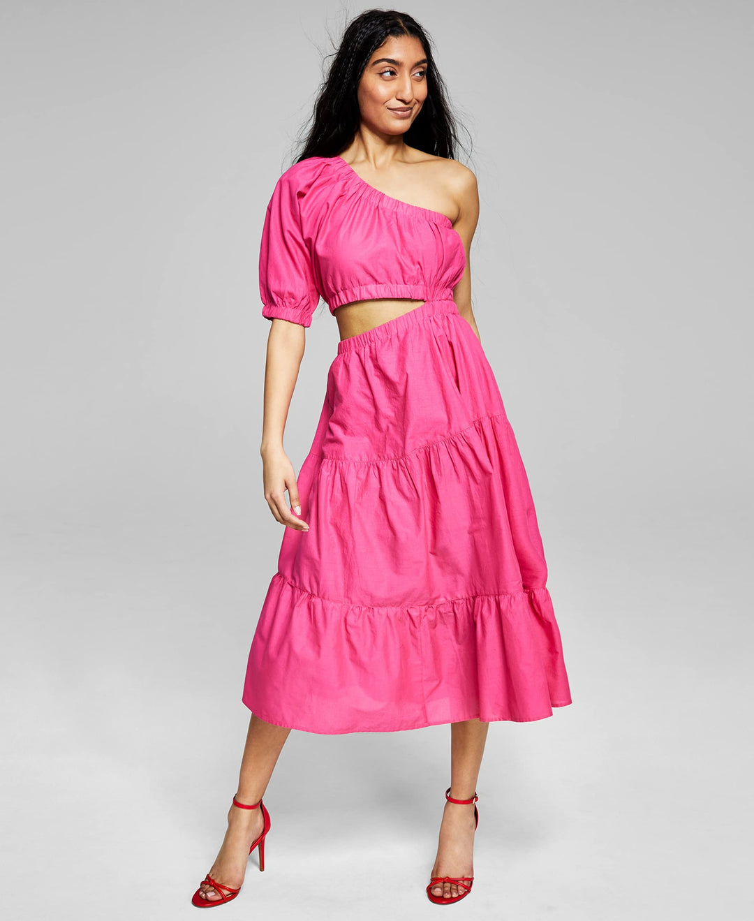 Now This Womens Cotton Cutout One Shoulder Dress