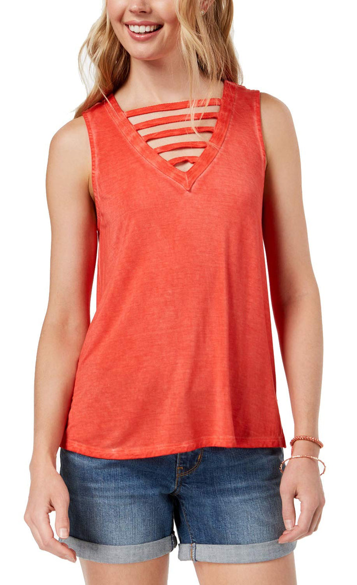 Juniors' Lattice-Front Tank Top