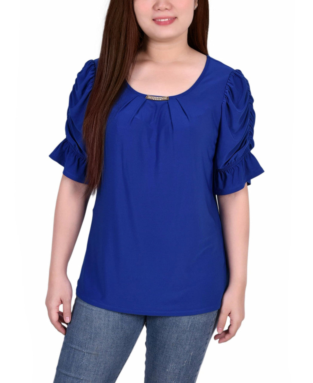 Petite Elbow Cuffed Sleeve Hardware Top