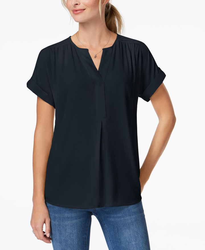 Charter Club Petite Split Neck Top