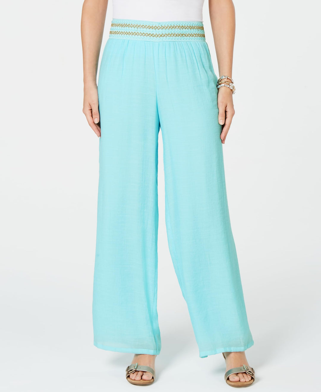 JM Collection Metallic Detail Wide Leg Gauze Pants