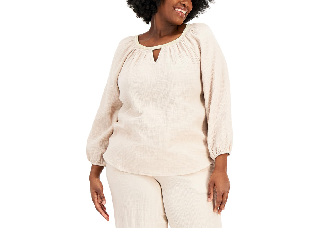 JM Collection Plus Size Cotton Keyhole Top