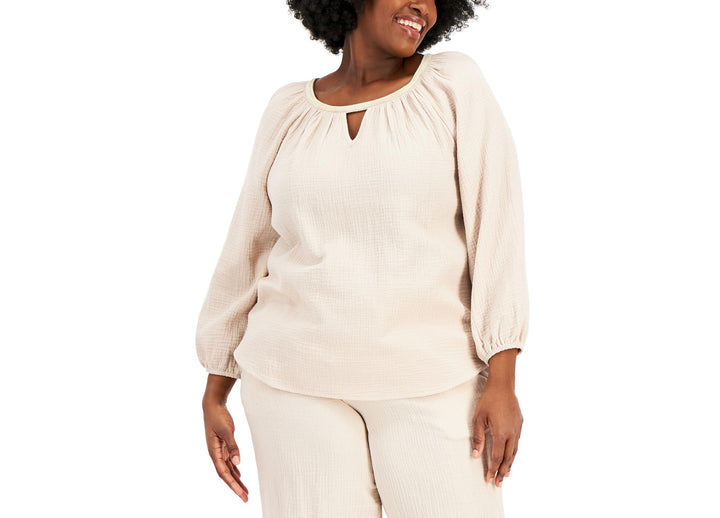 JM Collection Plus Size Cotton Keyhole Top