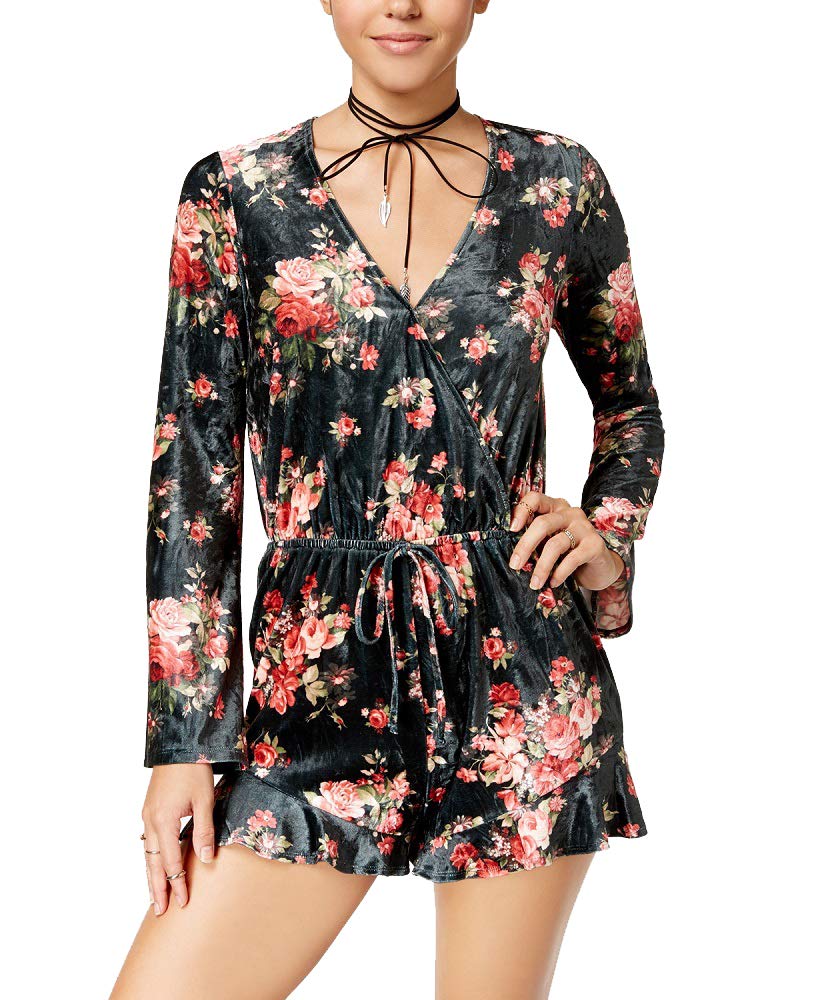 Be Bop Juniors Velvet Floral Print Romper