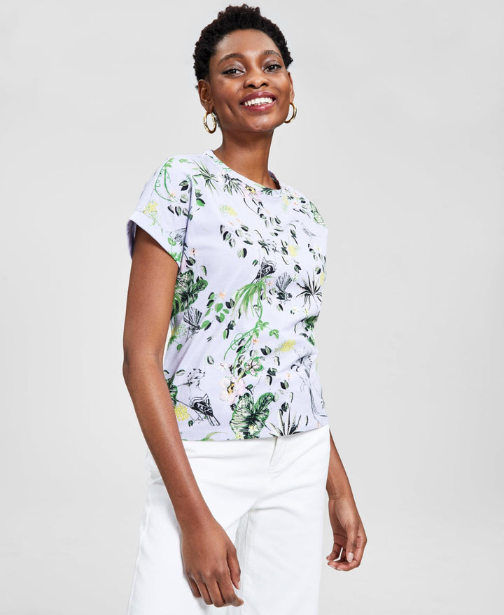 INC International Concepts Cotton Cuffed Sleeve T-Shirt