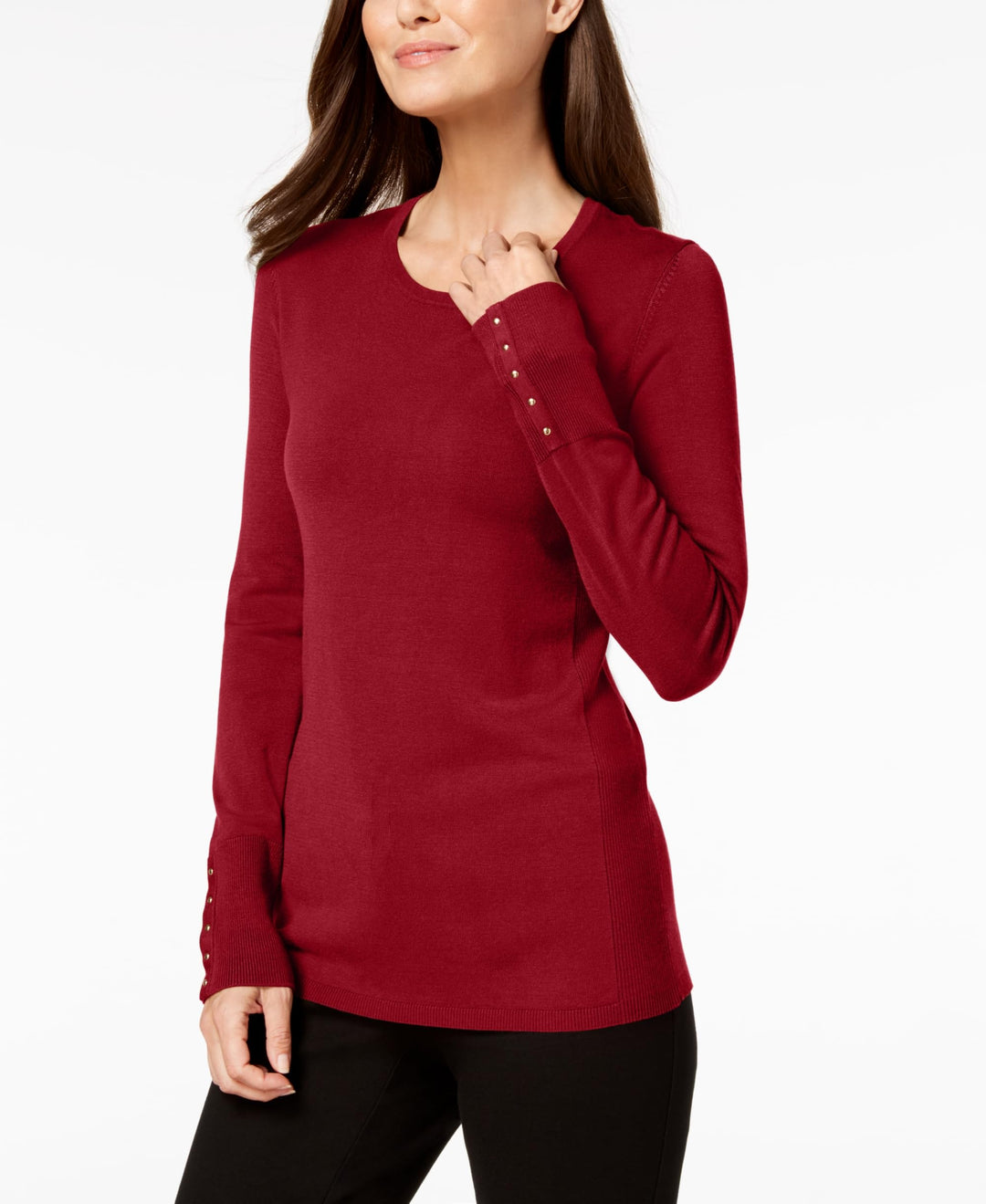 JM Collection Petite Embellished Cuff Sweater