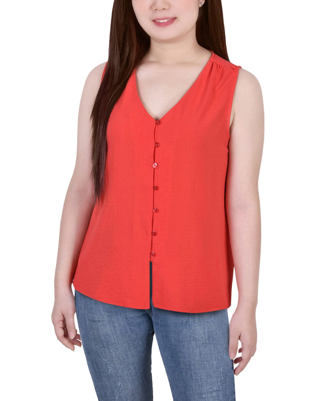Petite Sleeveless Button Front Blouse
