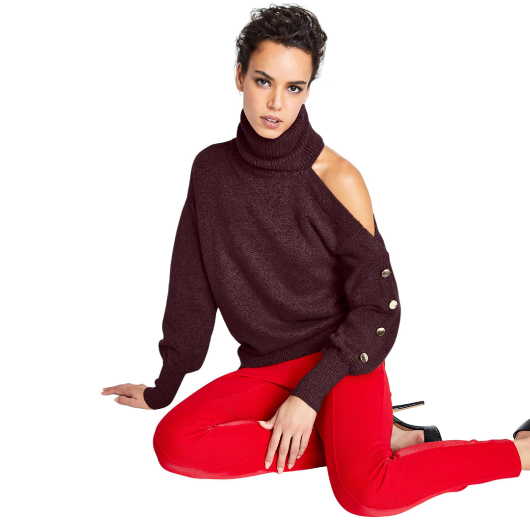 Women's Cold-Shoulder Turtleneck Sweater