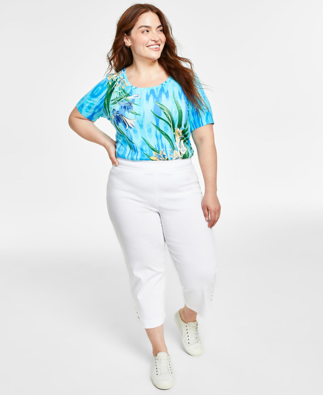 JM Collection Plus Size Lattice Hem Capri Pants