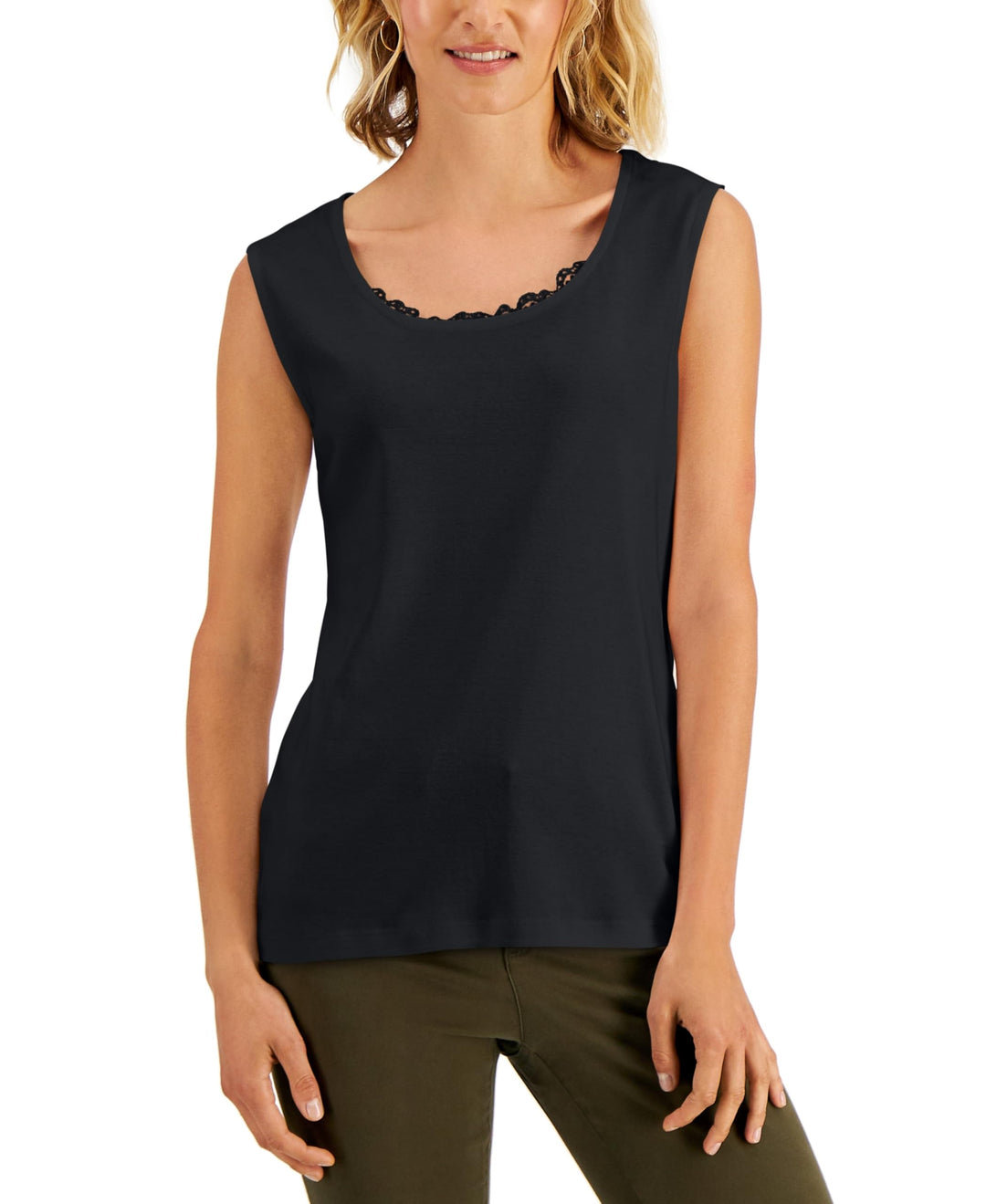Karen Scott Lace Trimmed Tank Top