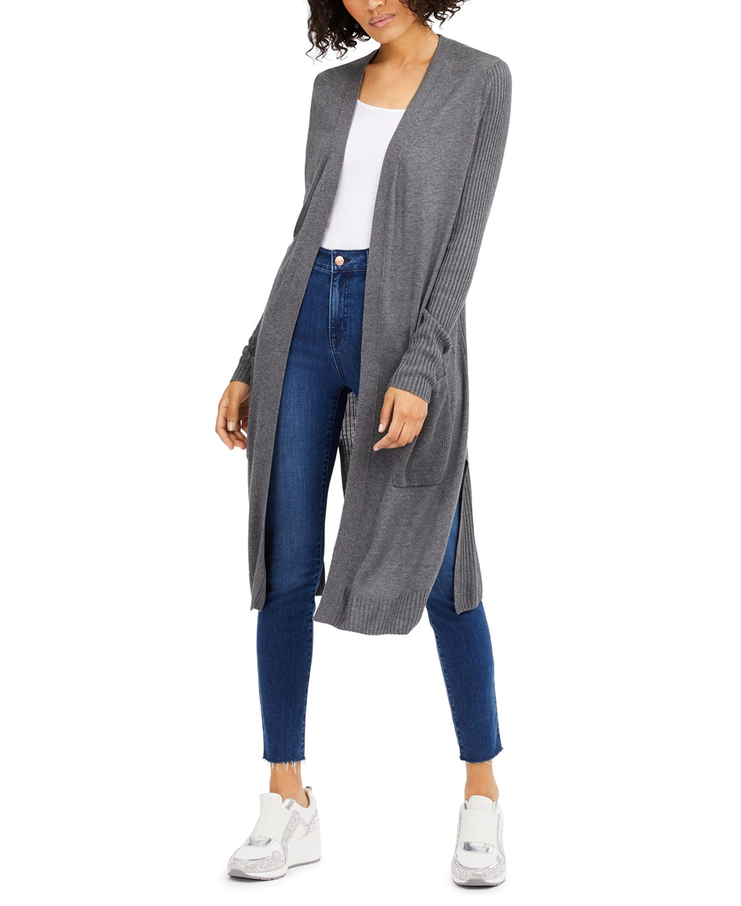 INC International Concepts Petite Ribbed Slit Hem Duster Cardigan Sweater