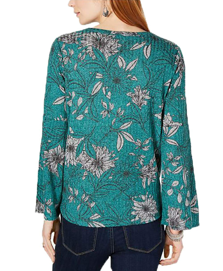 Tie-Front Lantern-Sleeve Top