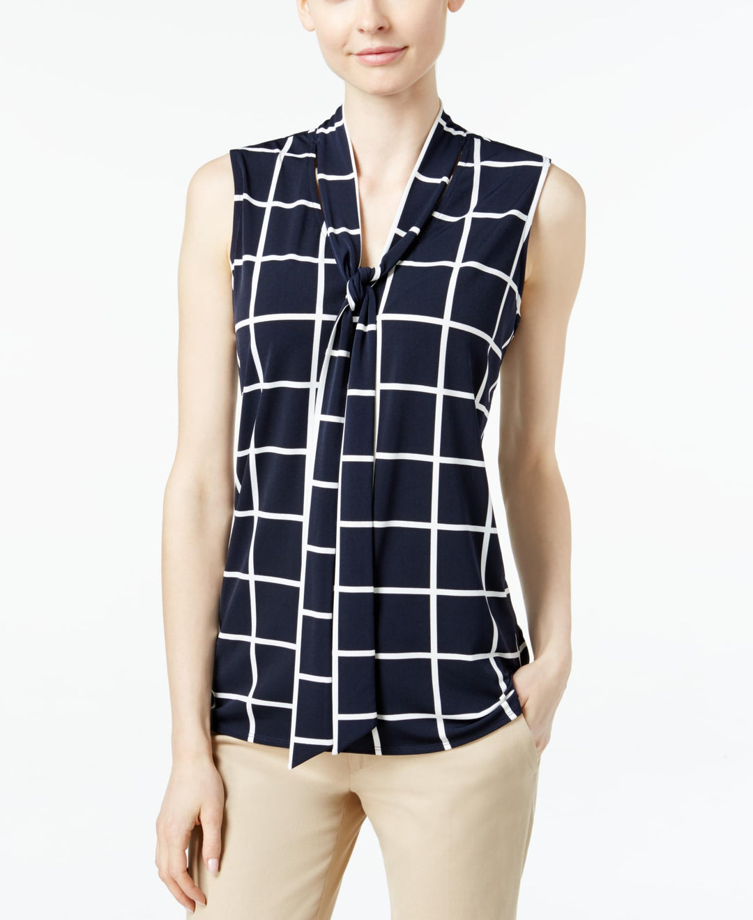 Charter Club Petite Printed Tie-Neck Top