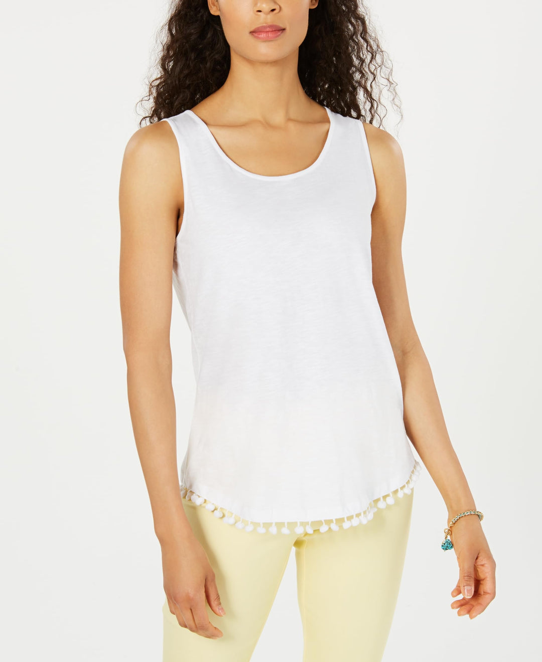 Cotton Pom Pom-Trim Tank Top