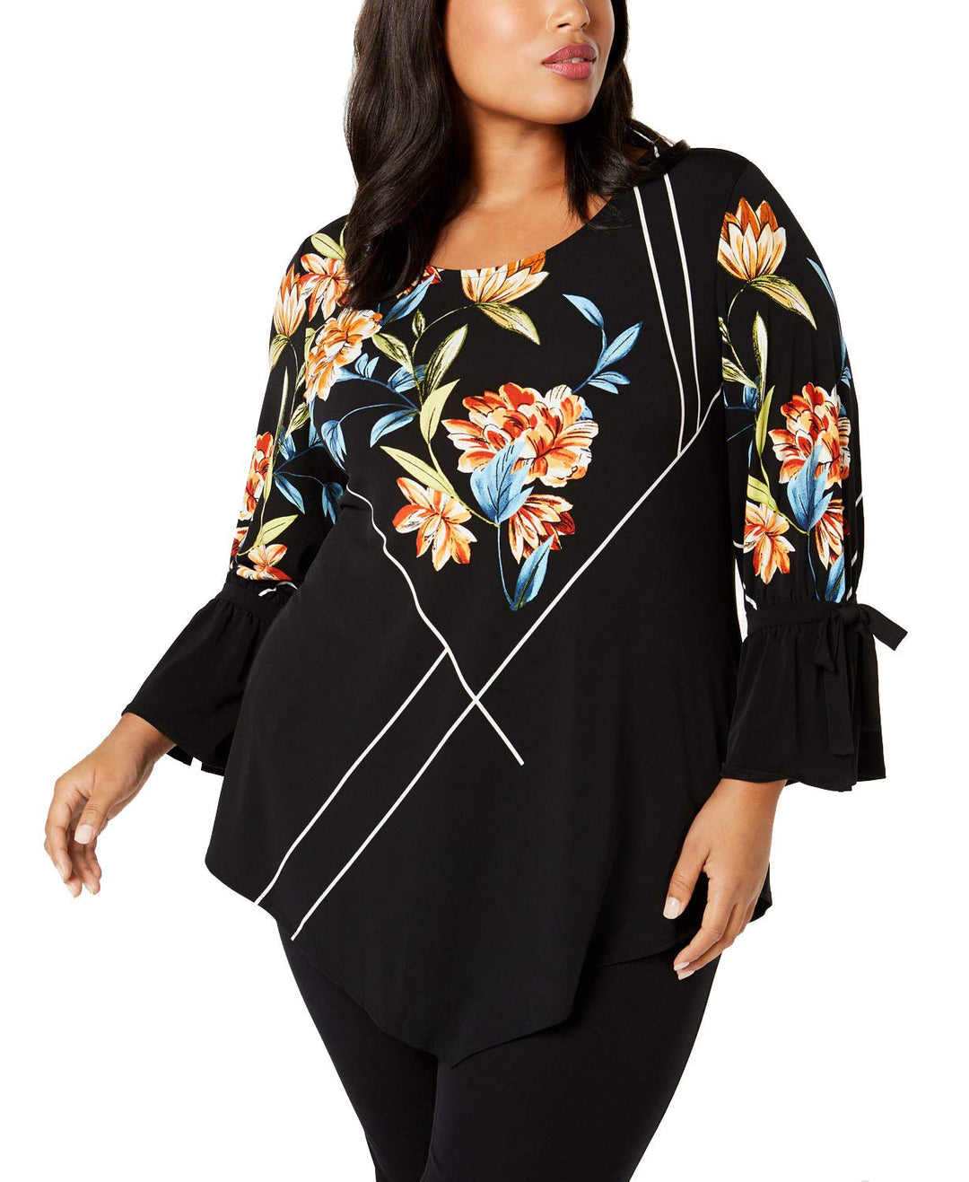 Alfani Plus Size Printed Pointed Hem Top