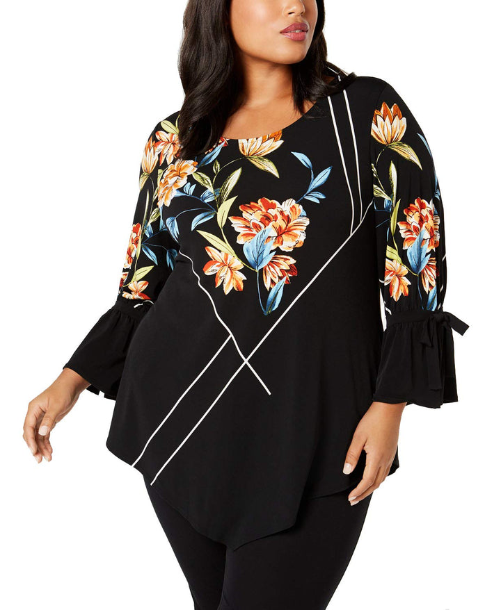 Alfani Plus Size Printed Pointed Hem Top