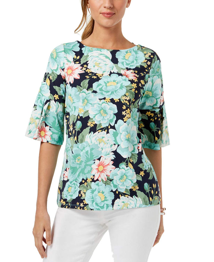 Charter Club Petite Printed Ruffle Sleeve Top