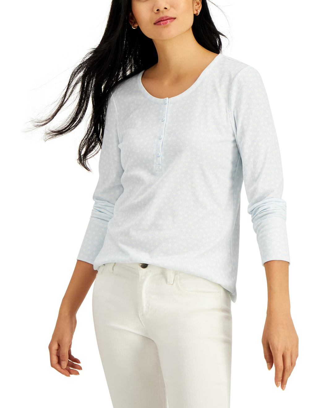 Style & Co Printed Rib Knit Henley Top
