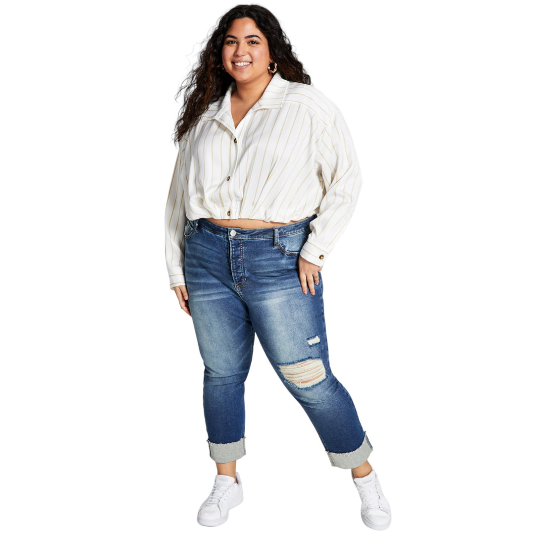 Now This Trendy Plus Size Cropped Woven Shirt