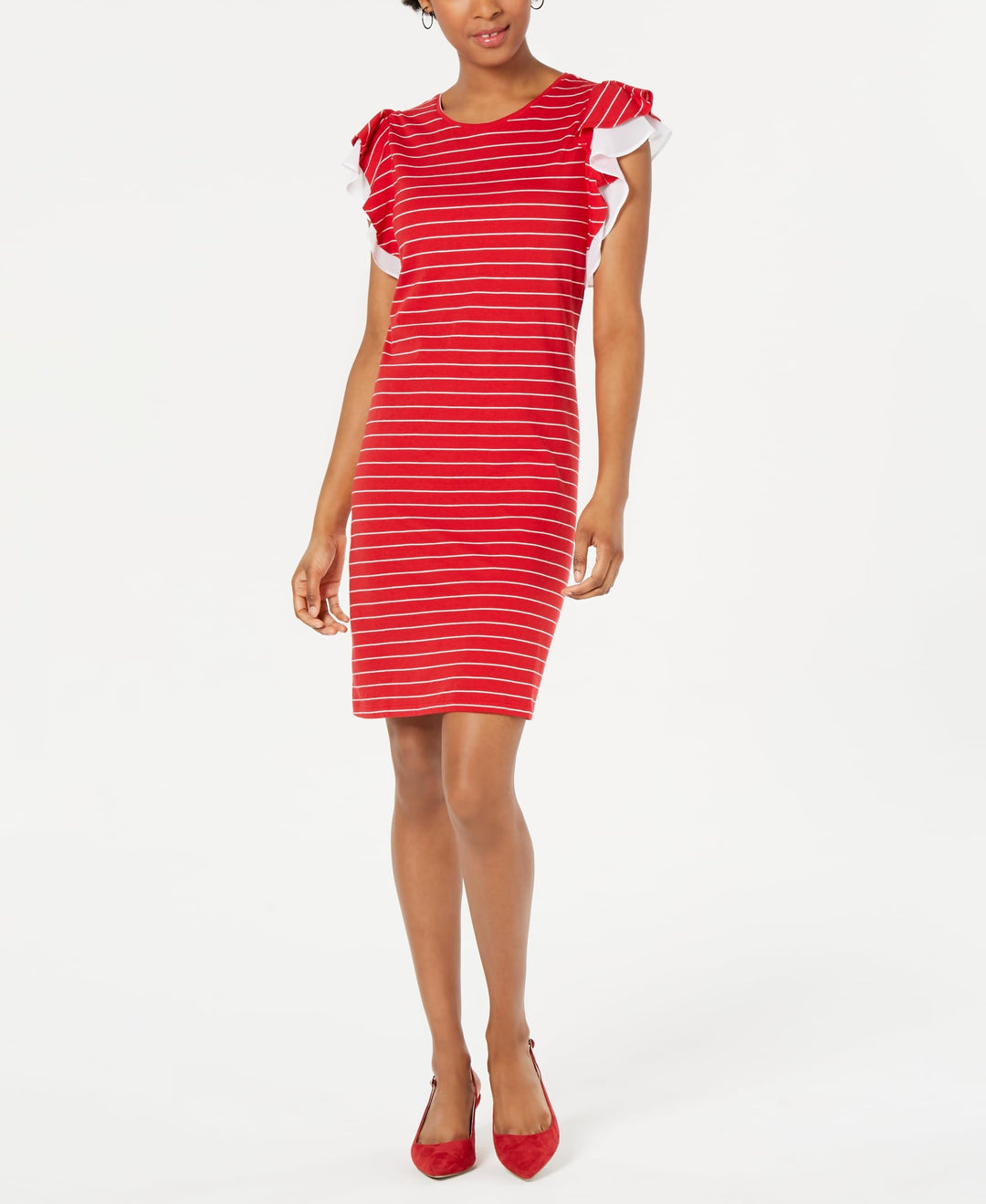 Striped Ruffle-Sleeve Dress