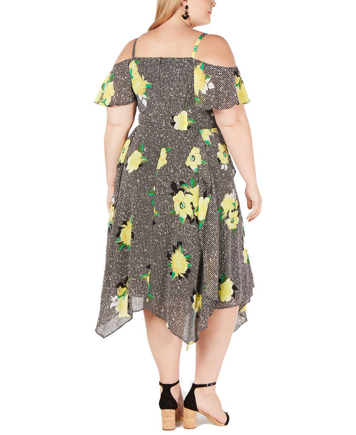 INC Plus Size Cold-Shoulder Midi Dress