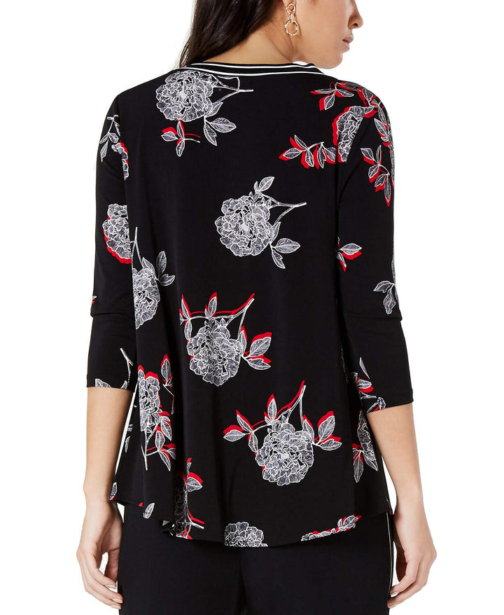 Printed Sweater-Trim Top
