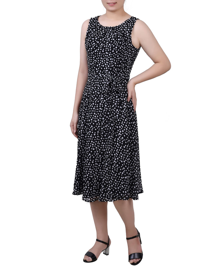 Petite Size Sleeveless Chiffon Belted Dress