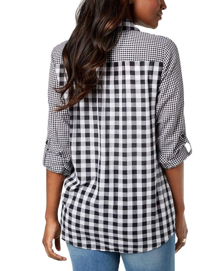 Style & Co Mixed Gingham Tie Front Shirt