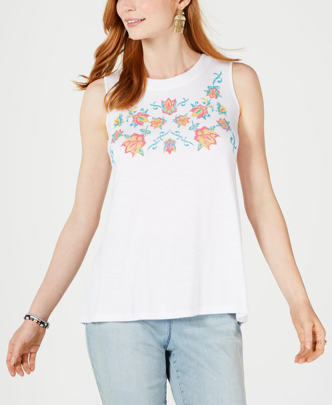 Style & Co Petite Sleeveless Embroidered Swing Top
