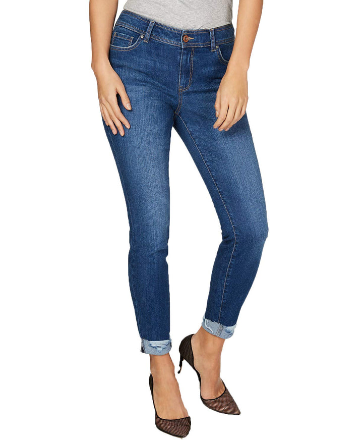 Destructed Cuff Skinny Ankle Jeans
