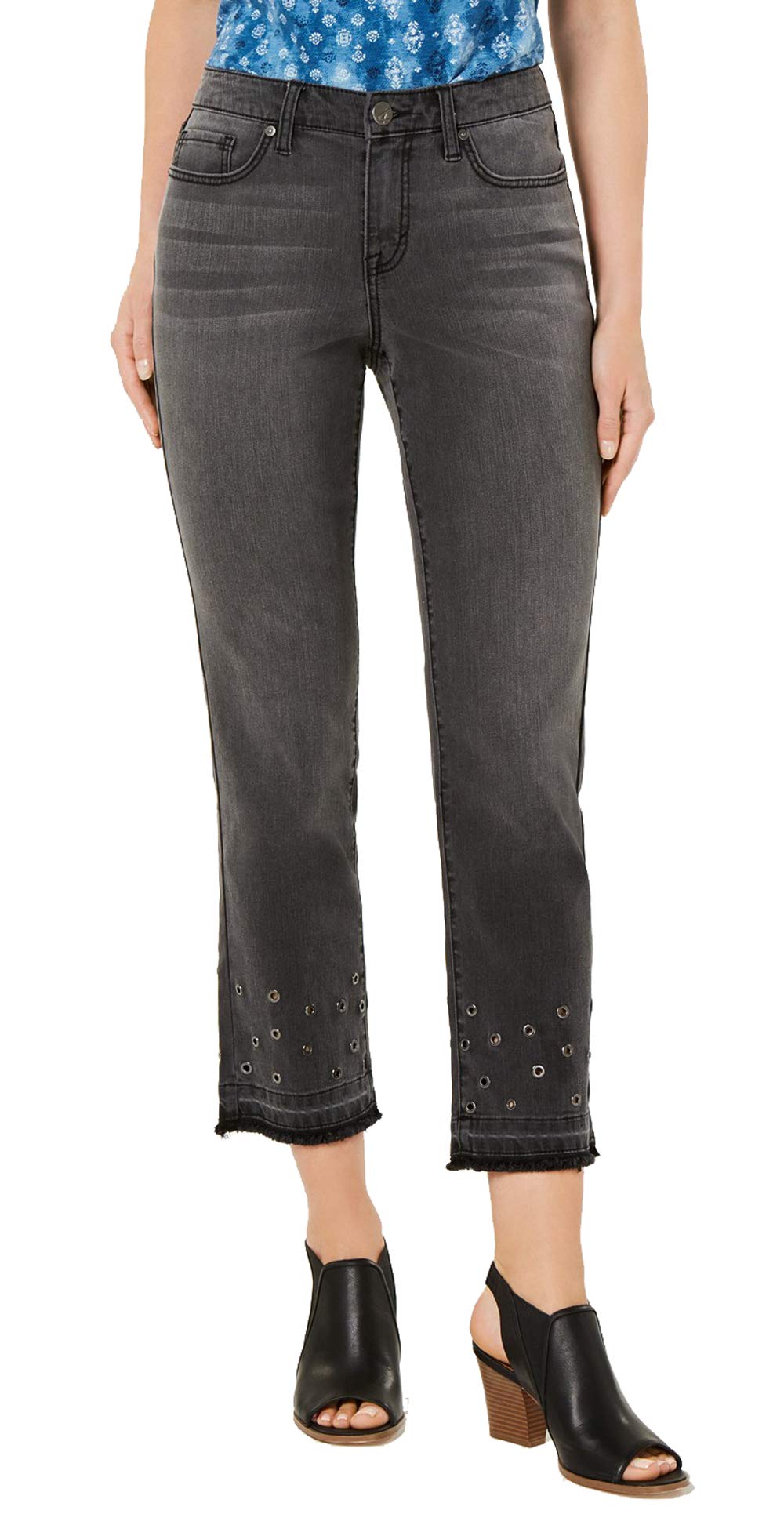 Style & Co Grommet Trimmed Straight Leg Cropped Jeans