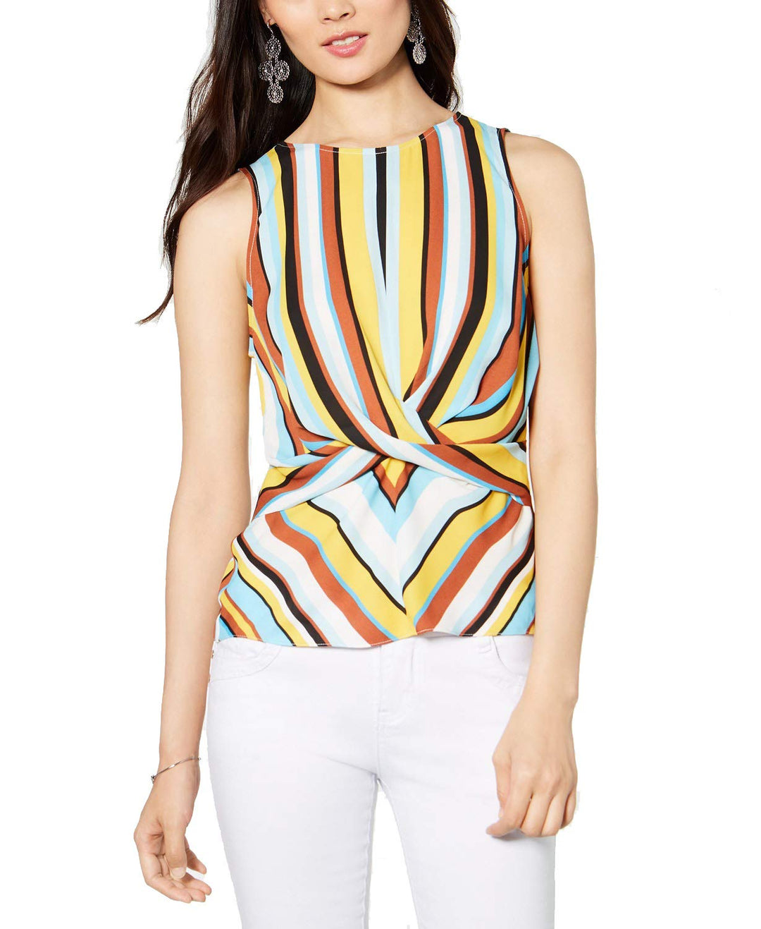 Striped Twist Front Top