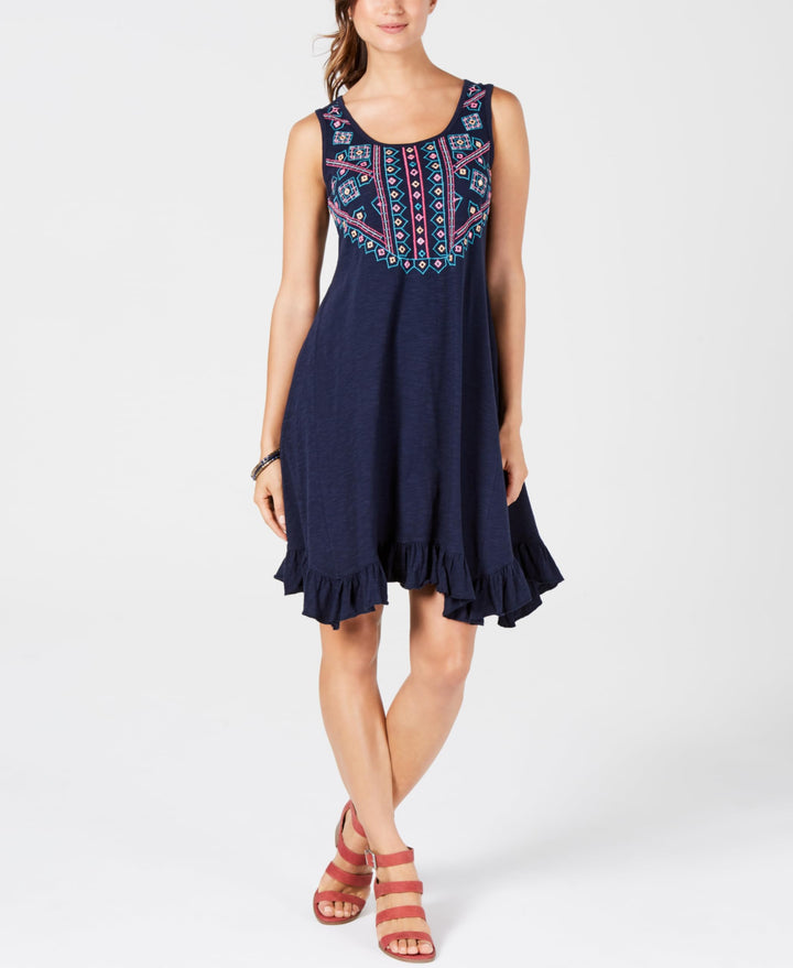 Style & Co Petite Embroidered Ruffle Hem Dress