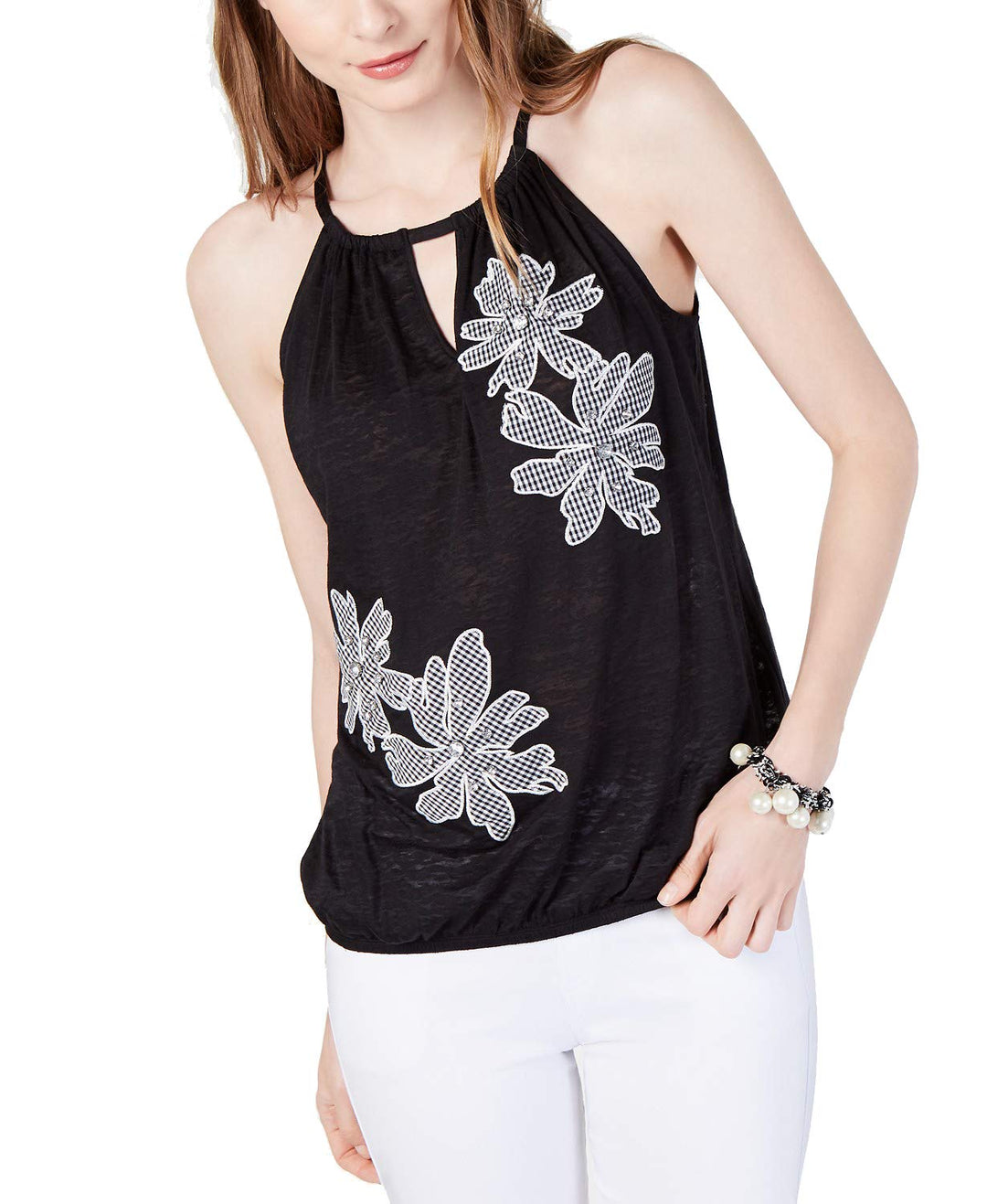 Petite Gingham Floral Halter Top