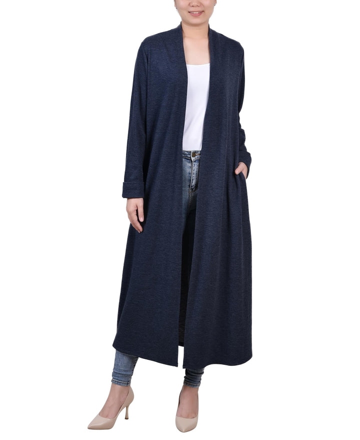 NY Collection Petite Long Sleeve Heavy Ponte Duster Sweater