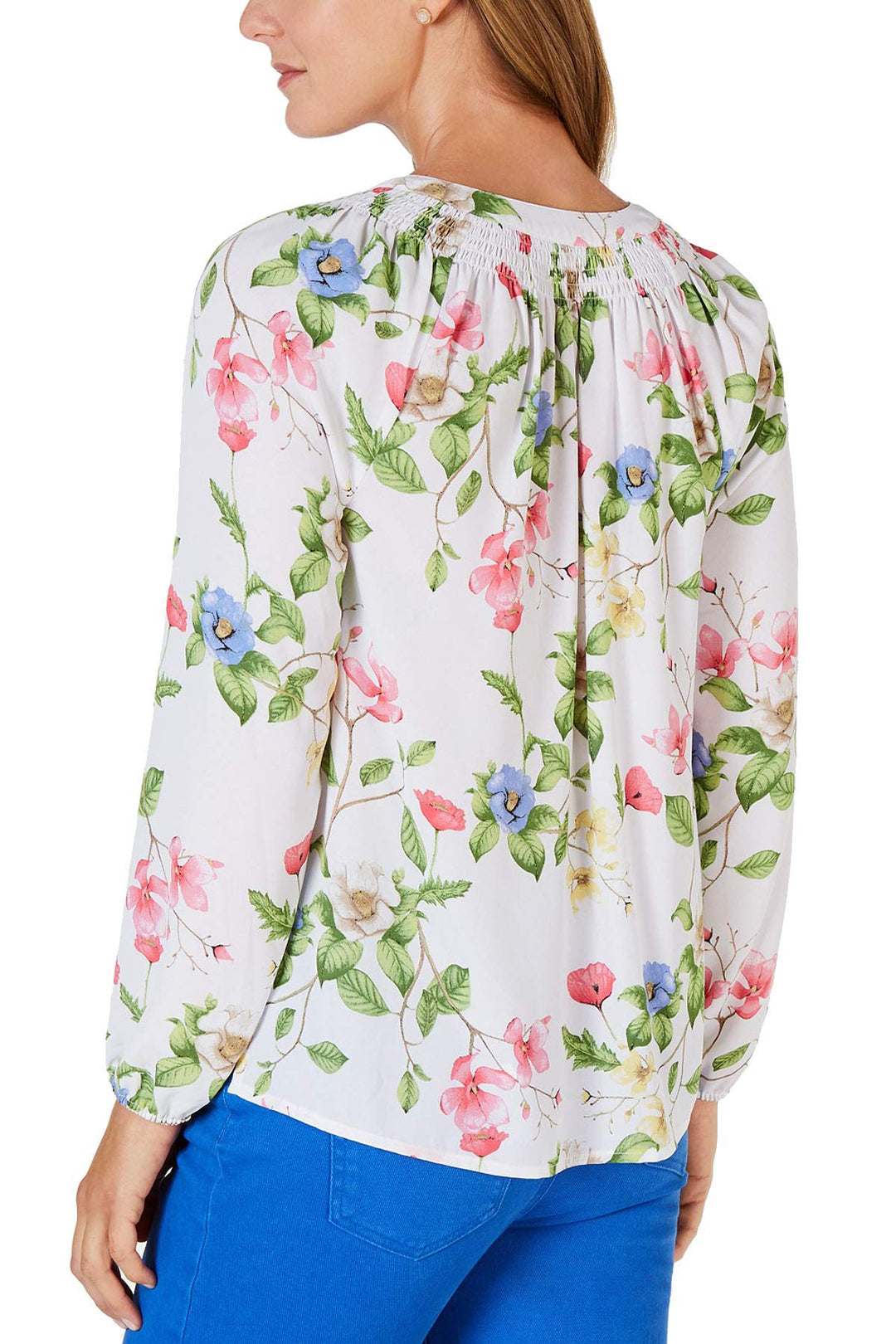Petite Floral-Print Smocked Top