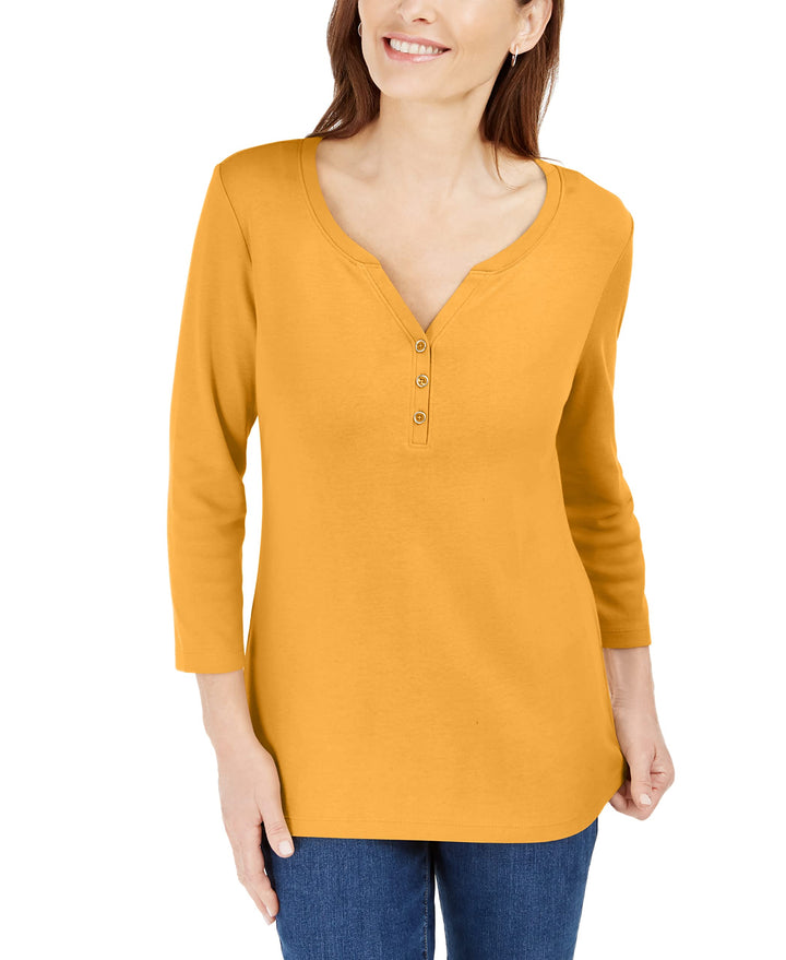Cotton Henley V-Neck Top