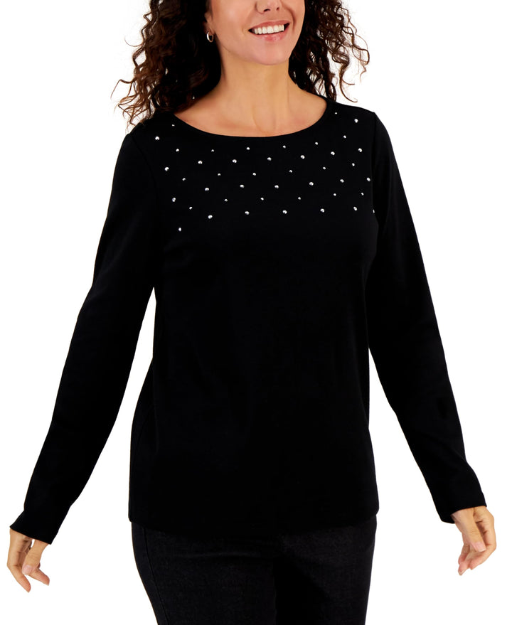 Karen Scott Womens Embellished Cotton Tunic Top