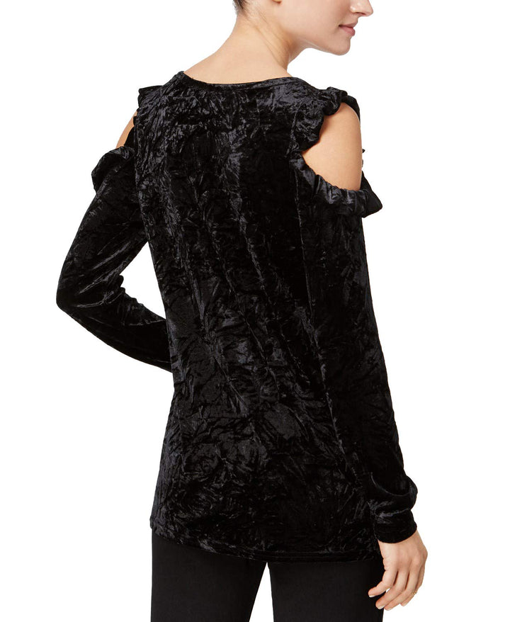 Juniors' Velvet Cold-Shoulder Top