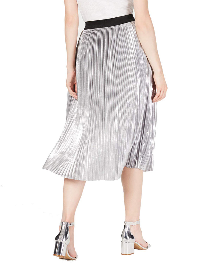 Pull On Metallic Pleated Midi Skirt